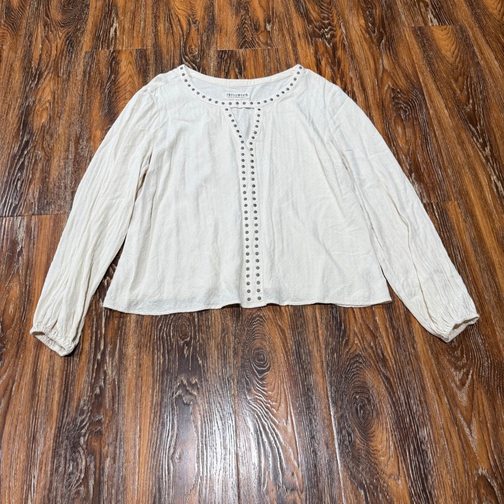 Miranda Lambert Studded Idyllwind Split Neck Boho Blouse Cream Sz XL Long Sleeve